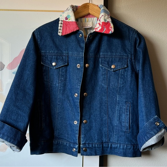 Carleen one of a kind denim jacket with scrap quilt lining size S - Picture 3 of 11